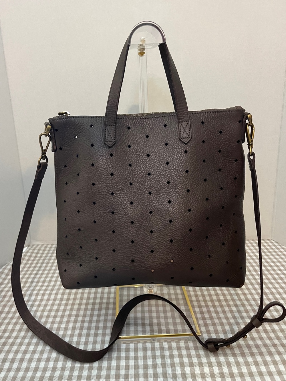 Madewell Crossbody Bag, Transport,  in a perforated brown leather, Medium
